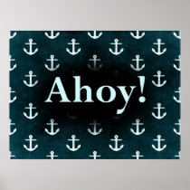 Ahoy! Anchor Pattern Design Dark Blue Print