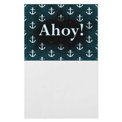 Ahoy! Anchor Pattern Design Dark Blue Personalized Stationery by CardsForAll