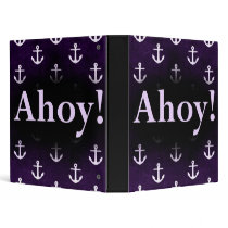 Ahoy! Anchor Pattern Design Dark purple 3 Ring Binder