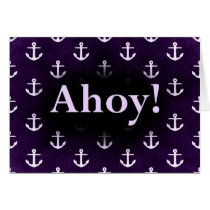 Ahoy! Anchor Pattern Design Dark purple Greeting Cards