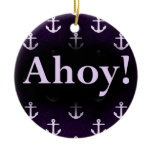 Ahoy! Anchor Pattern Design Dark purple Christmas Tree Ornament