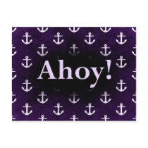 Ahoy! Anchor Pattern Design Dark purple Postcard