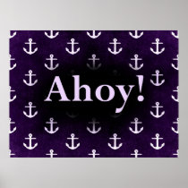 Ahoy! Anchor Pattern Design Dark purple Print