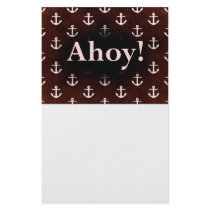 Ahoy! Anchor Pattern Design Dark Red Custom Stationery