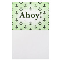 Ahoy! Anchor Pattern Design Light Green Stationery Paper