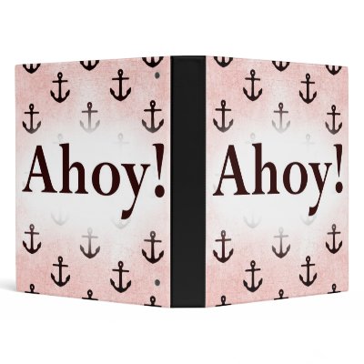 Ahoy! Anchor Pattern Design Pink 3 Ring Binder by CardsForAll