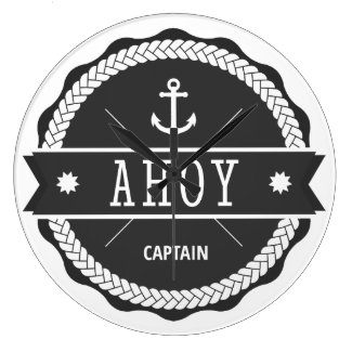 AHOY Captain Badge with anchor Round Clocks