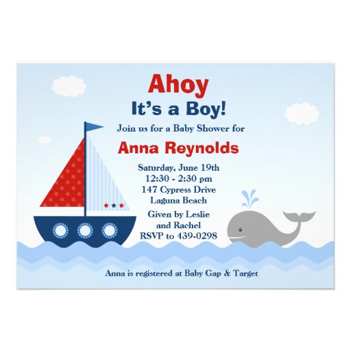 Ahoy Its a Boy Baby Shower Invitation (front side)