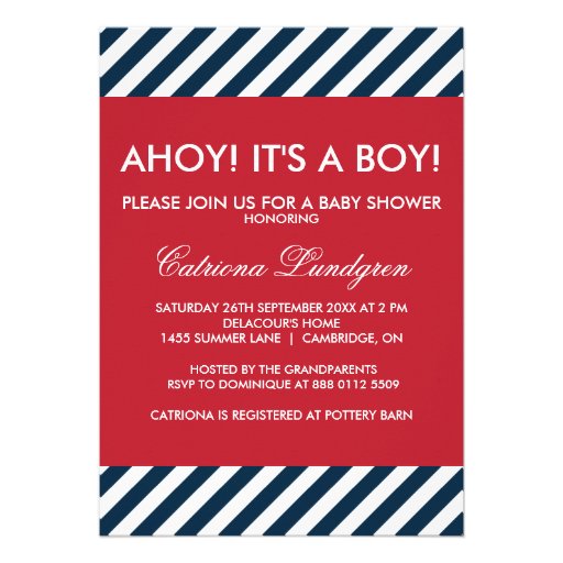 Ahoy It's a Boy Nautical Baby Shower Invitation (front side)