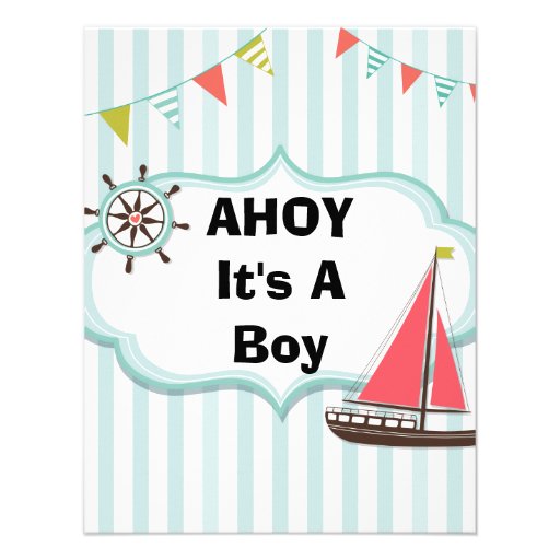 Ahoy It's a Boy Nautical Baby Shower Invitation (front side)