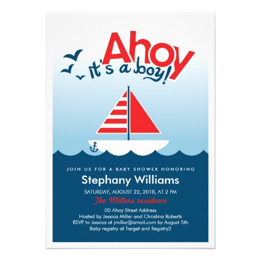 Ahoy it's a Boy Nautical Baby Shower Invite (front side)
