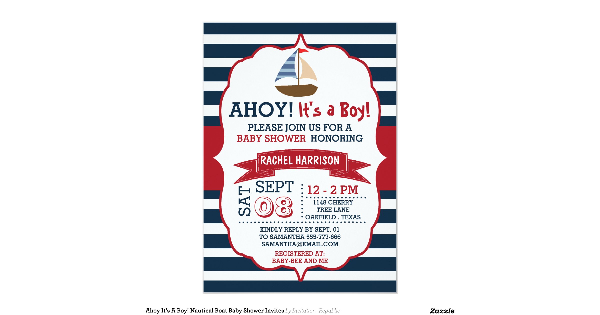 Ahoy It39;s A Boy! Nautical Boat Baby Shower Invites 5quot; X 7quot; Invi Ahoy It39;s A Boy! Nautical Boat Baby Shower Invites 5quot; X 7quot; Invi