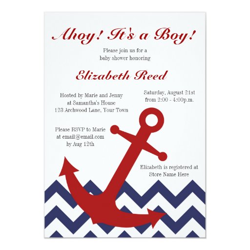 Ahoy! It's a Boy! Nautical Theme Baby Shower Personalized Invite (front side)