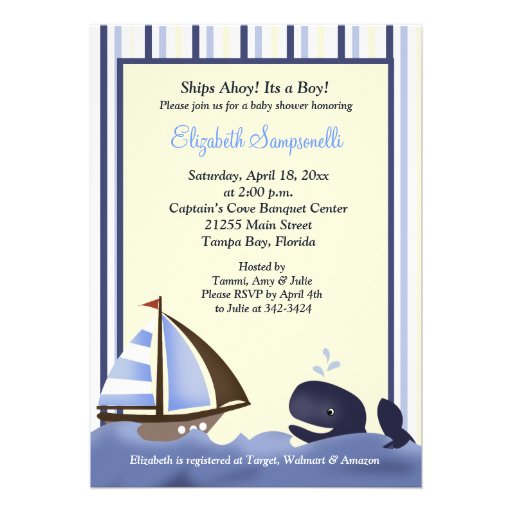 Ahoy Mate Blue Whale Baby Shower 5x7 Personalized Invitation