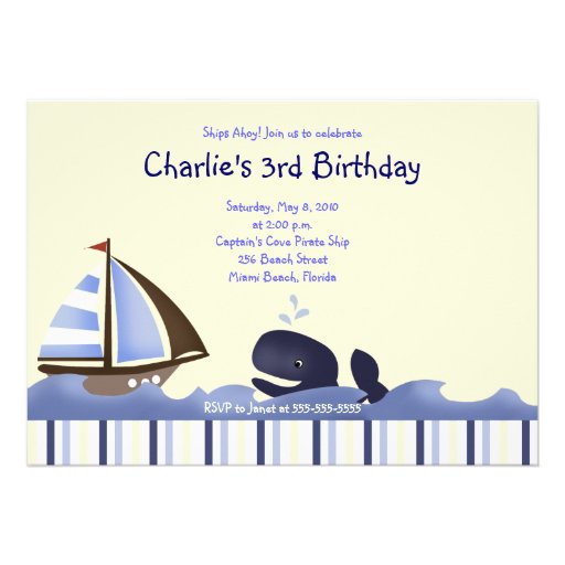 Ahoy Mate Blue Whale Birthday 5x7 Nautical Invitations