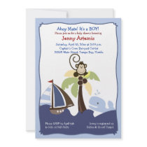 Ahoy Mate Whale, Sailboat & Monkey Invitation 5x7