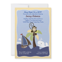 Ahoy Mate Whale, Sailboat & Monkey Invitation 5x7