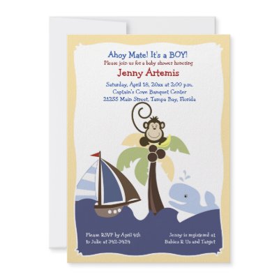 Ahoy Mate Whale, Sailboat & Monkey Invitation 5x7 by allpetscherished