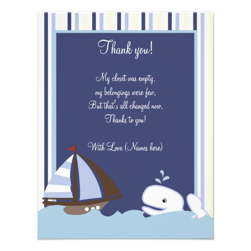 Ahoy Mate White Whale 4x5 Flat Thank you note Personalized Invitations
