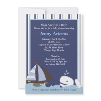 Ahoy Mate White Whale 4x6 Baby Shower Invite