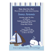 Ahoy Mate White Whale 4x6 Baby Shower Invite
