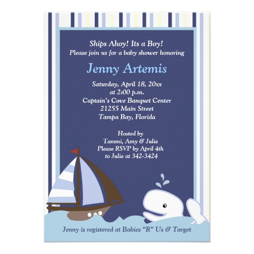 Ahoy Mate White Whale 4x6 Baby Shower Invite