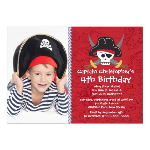 Ahoy Mates Photo Pirate Birthday Party Invitations