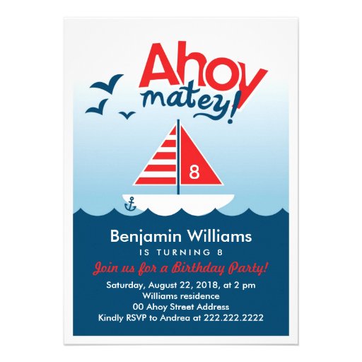 Ahoy Matey Nautical  Birthday Party Invitation