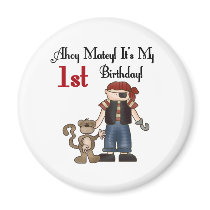 Ahoy Matey Pirate 1st Birthday magnets by kids_birthdays Ahoy Matey Pirate 1st Birthday magnets