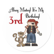 Ahoy Matey Pirate 3rd Birthday Tshirts and Gifts Stickers