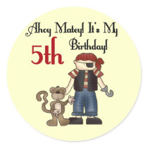 Ahoy Matey Pirate 5th Birthday Round Stickers