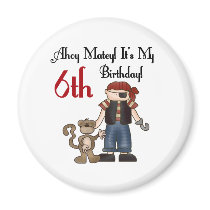 Ahoy Matey Pirate 6th Birthday magnets by kids_birthdays Ahoy Matey Pirate 6th Birthday magnets