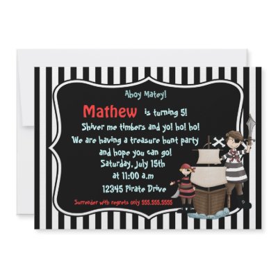 Ahoy Matey -Pirate birthday party invitation-black by kidspartycards
