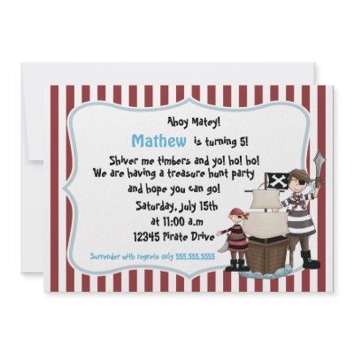 Ahoy Matey -Pirate birthday party invitation-r n w by kidspartycards