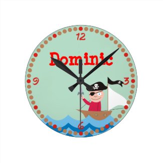 Ahoy Matey! Pirate Personalized Kids Wall Clocks