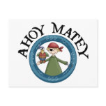 Ahoy Matey Pirate with Parrot Postcard