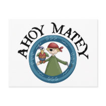 Ahoy Matey Pirate with Parrot Postcard