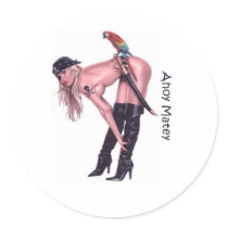 ahoy matey - sexy pirate round sticker