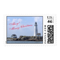 Ahoy Merry Christmas Lighthouse postage by BlarneyCards Ahoy Merry Christmas Lighthouse postage