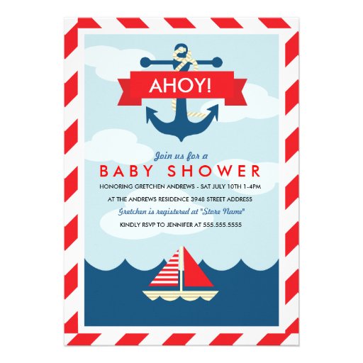 Ahoy! Nautical Baby Shower Invitation (front side)