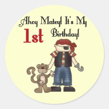 Ahoy Pirate First Birthday Tshirts and Gifts Round Sticker