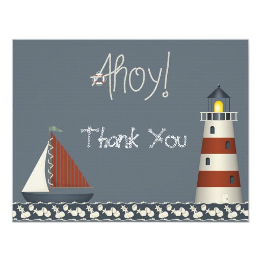 Ahoy Sail Boat & Lighthouse Thank You Note Cards Announcement