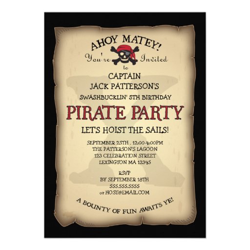 Ahoy Treasure Map Pirate Birthday Party Invitation