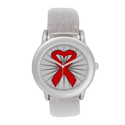 AIDS Heart Ribbon For Awareness Wristwatches