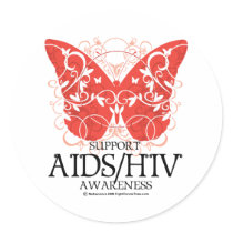 AIDS/HIV Butterfly Round Stickers