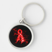 AIDS HIV Floral Swirls Ribbon Keychain