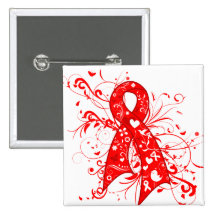AIDS HIV Floral Swirls Ribbon Pinback Button