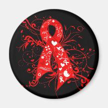 AIDS HIV Floral Swirls Ribbon Refrigerator Magnets