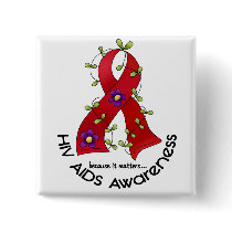 AIDS HIV Flower Ribbon 1 buttons