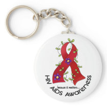 AIDS HIV Flower Ribbon 1 Key Chain